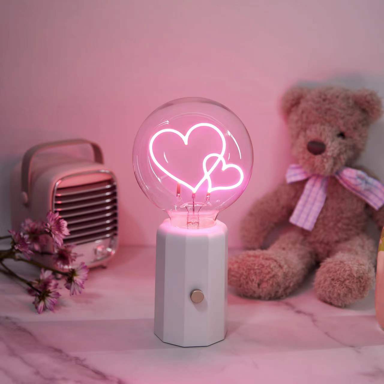 Bubble Series Table Lamp - Heart - White Base